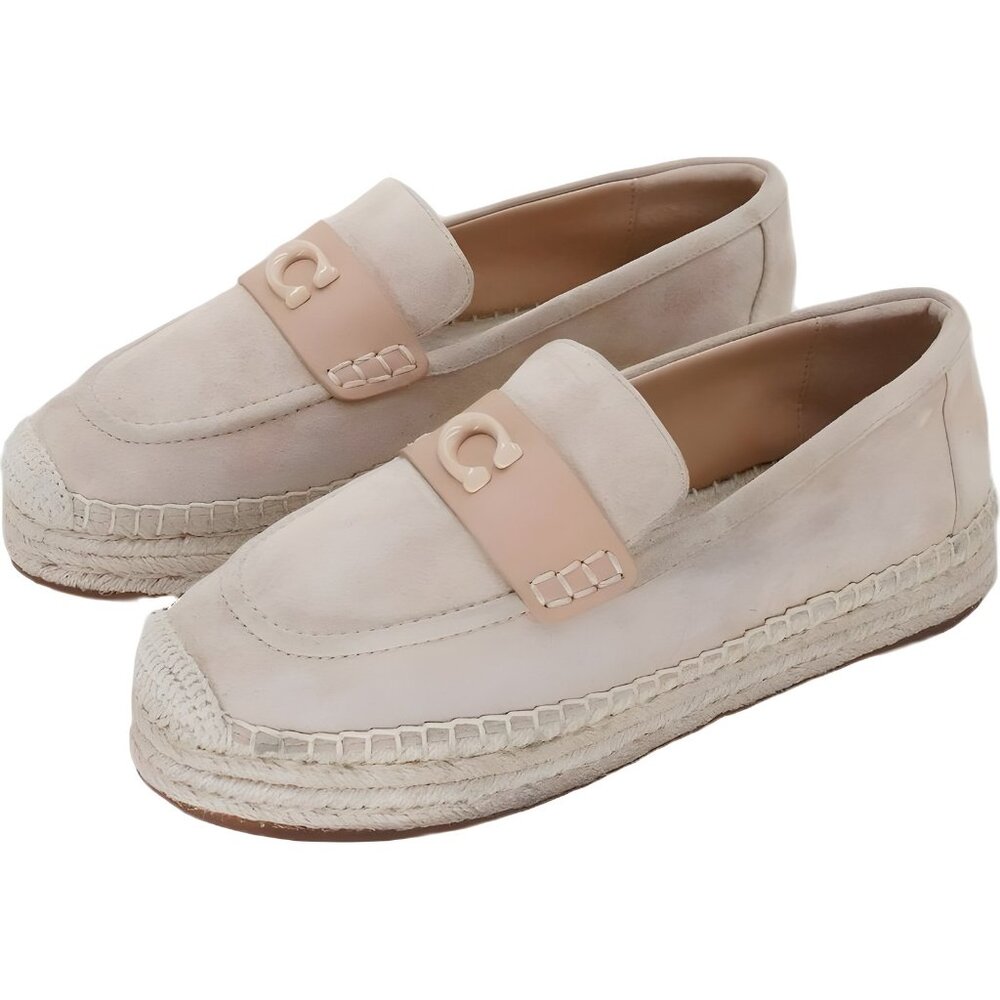 Coach Camilla Logo Espadrille Slip-On Beige Tan Suede Flats Women US 7M EU 37.5 - Picture 2 of 6
